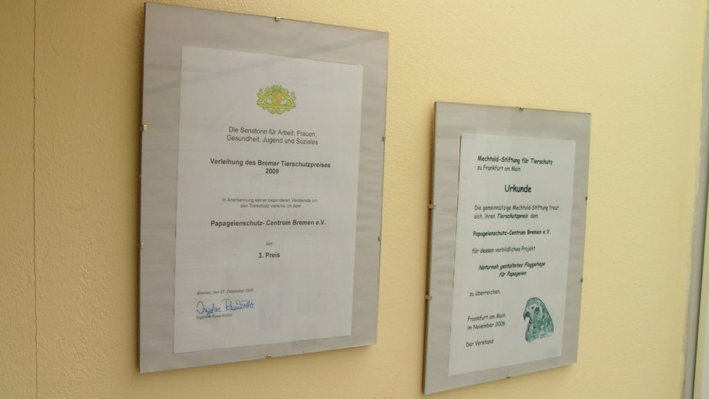 Auszeichnungen für das Papageienschutz-Centrums Bremen e. V.